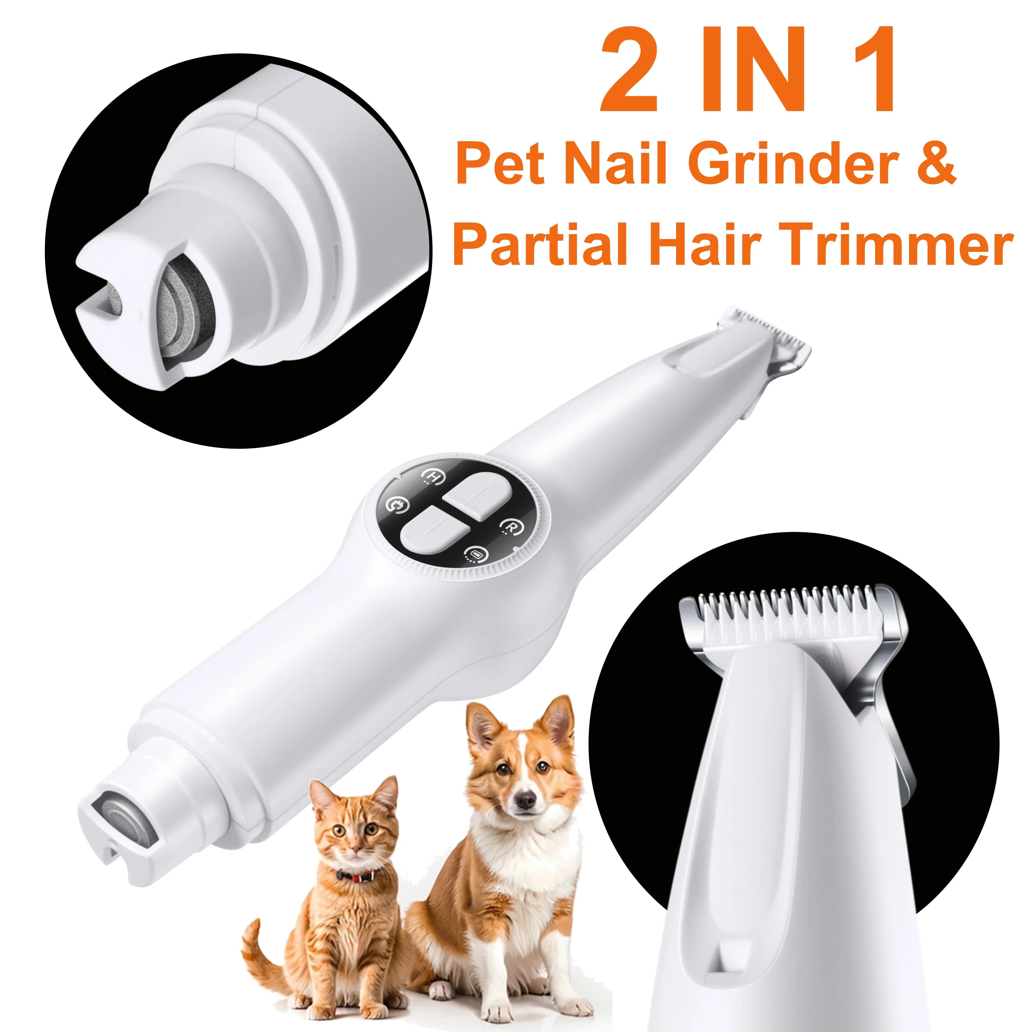 Smerigliatrice per unghie elettrica per cani 2 in 1 e tagliacapelli parziale per smerigliatrici per unghie per cani Pet Silenzioso Zampe di gatto Strumenti per toelettatura delle unghie