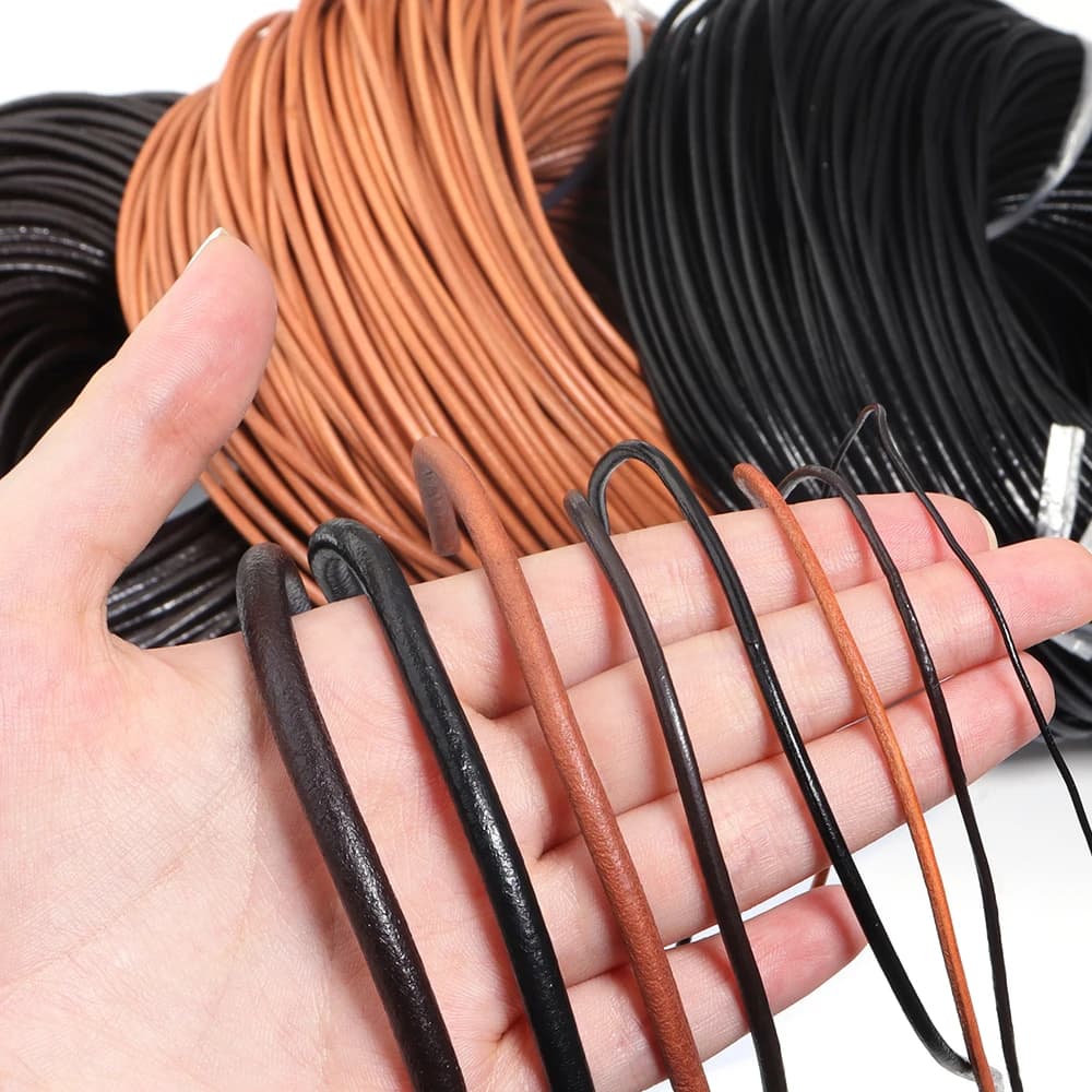 2-5 Meters/Rotole 1/1.5/2/2.5/3/4/5/6mm Genuine Vaca Leather Round Ribbon Earrings FAI Bracelet FROM TE Results Corda String For jewelry creation