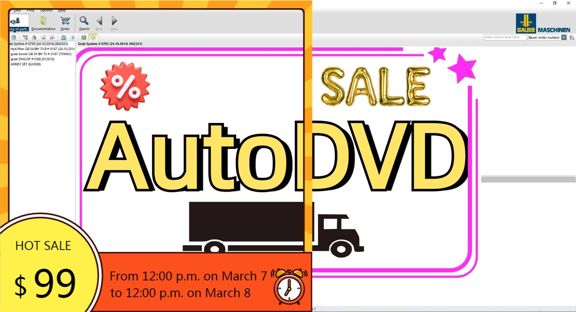 Perforatrice per fondotinta AutoDVD Bauer completa di tutti i modelli di listini di pezzi di ricambio, manuali di istruzioni, DVD manuale schematico
