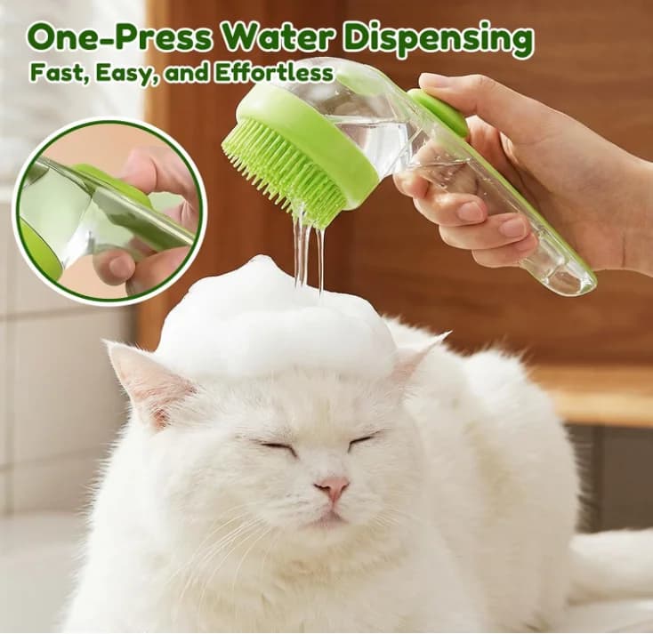 1pcs 2-in-1 Shampoo Dispenser & Massage Brush for Dogs and Cats, Suitable for All Coat Types (Green Brush)