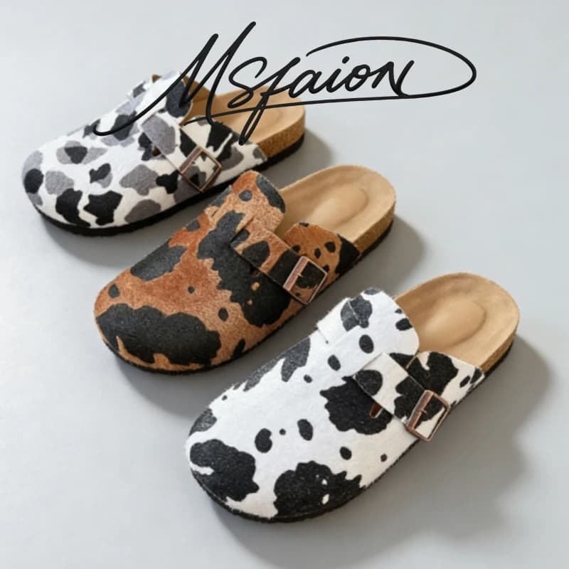 Zoccoli Plus Size con Stampa Mucca 2026 Primavera Donna, Mules in Crine di Cavallo con Punta Chiusa, Slip-On Comodi con Suola Morbida, Scarpe da Passeggio per Esterni