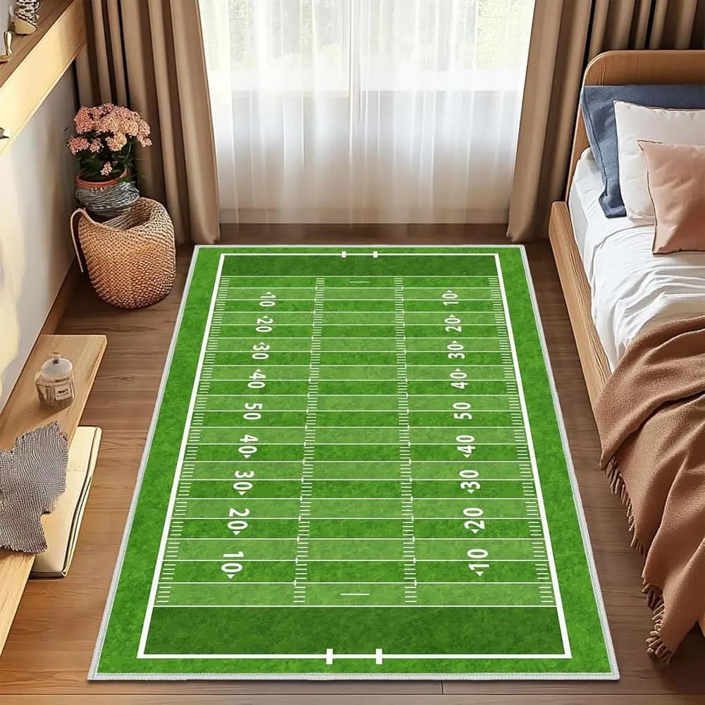 Tappeto da calcio americano verde 4x6 - Tappeto da interno ultrasottile, lavabile e antiscivolo per stanze sportive