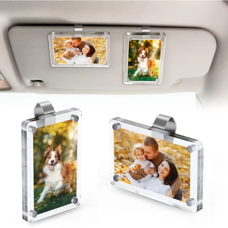 Universal Car Sun‑visor Photo Holder Clear Acrylic Magnetic Picture Frame Clip For Family Pet Photo Car Interior Accessories