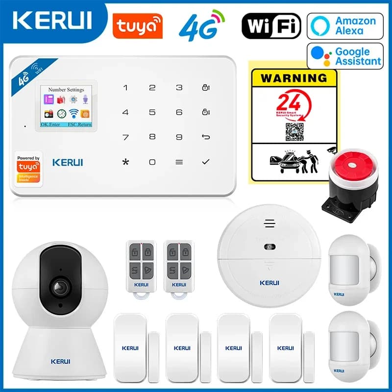KERUI W184 4G + WIFI Sistema di Allarme di Sicurezza Domestica GSM Allarme Tuya Rilevatore di Movimento Intelligente Sensore Porta Antifurto Funziona Con Alexa Google