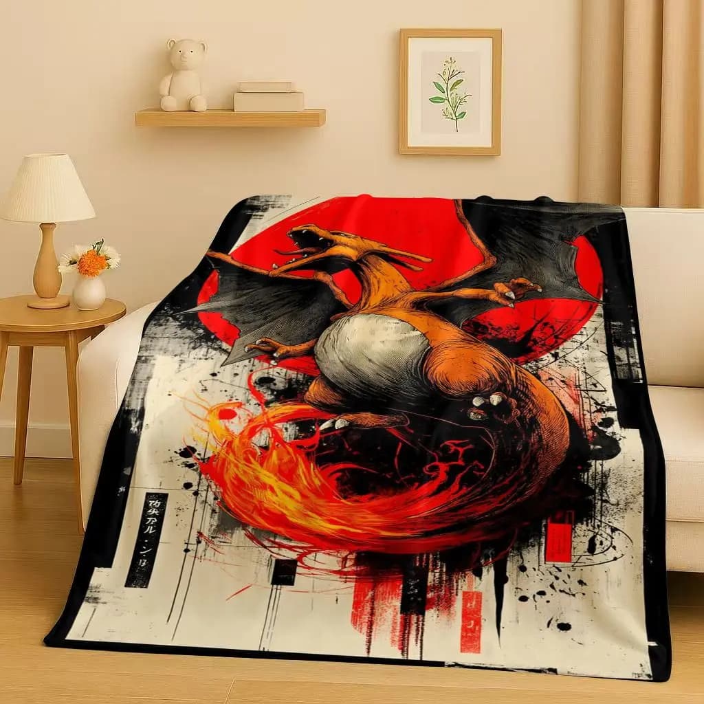 Sanrio Charizard Pokemon Cartoon Regalo di Natale Coperta di flanella, Peluche ultra morbido per la casa Camera da letto Letto Divano Copridivano Bambini