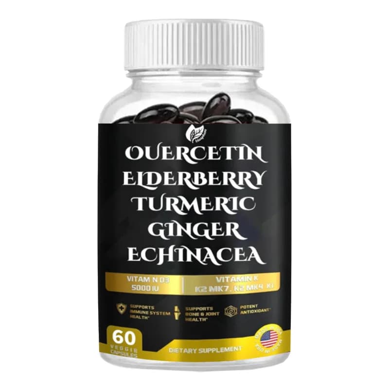 Food supplement 8-in-1 with Vitamin D, K2, K1, Zinco, Quercetina, Sambuco, Curcuma, Zenzero and Echinacea - 60 Capsules