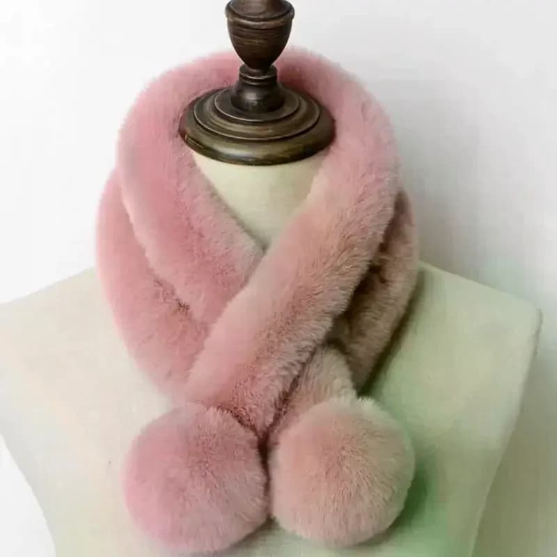 Sciarpa incrociata in peluche Sciarpa termica con palla di peluche addensata in pelliccia di coniglio finta Sciarpa termica per collo da donna invernale spessa