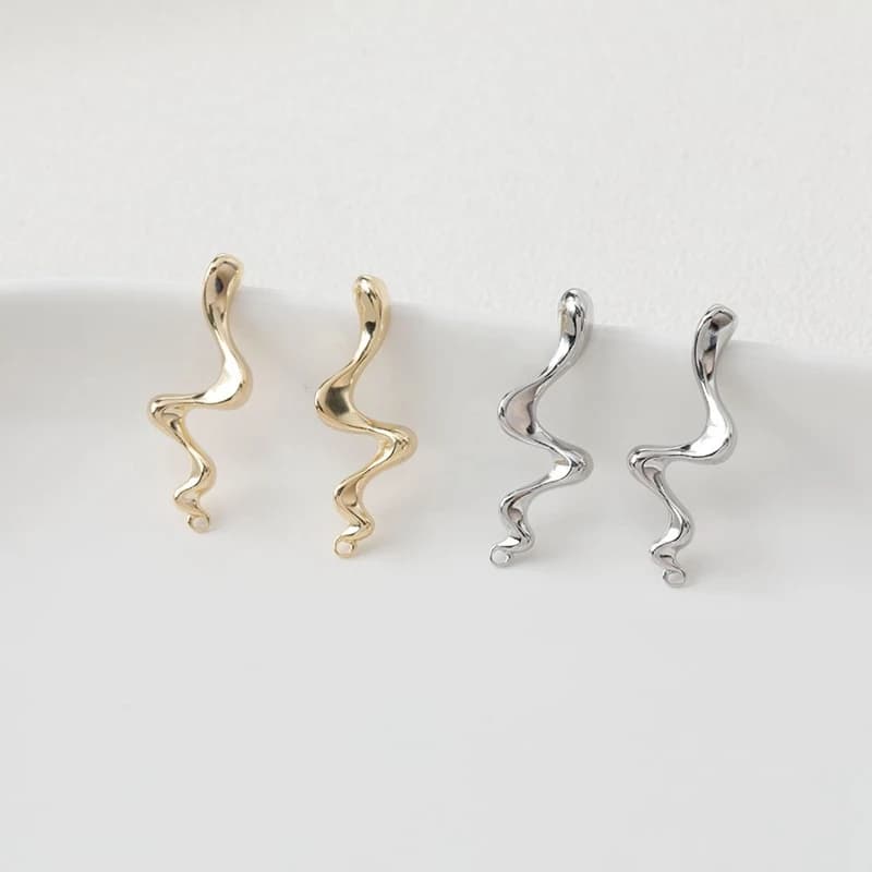 2Pair 14K Gold Plated Fashion Niche Brass Wave Shaped with Hole DIY Making Supplies Stud Material Accessories