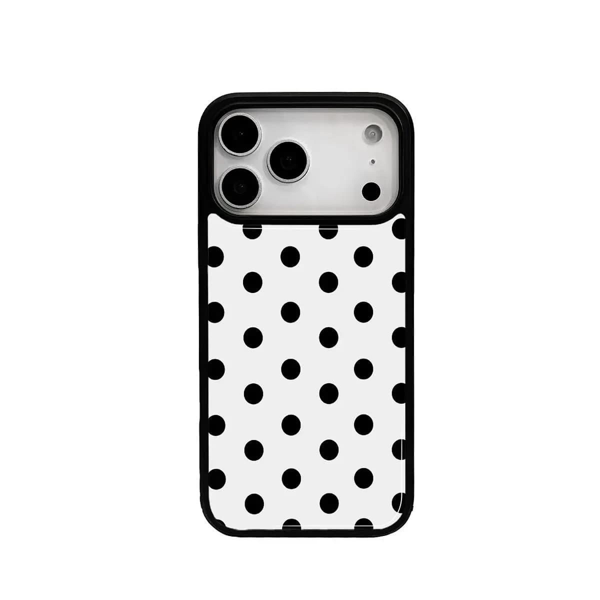 White and Black Minimalist Cover in Pois with Collar Drops for iPhone 17 AIR 16 15 14 13 12 11 Pro MAX Plus - Y2K Style Minimalist