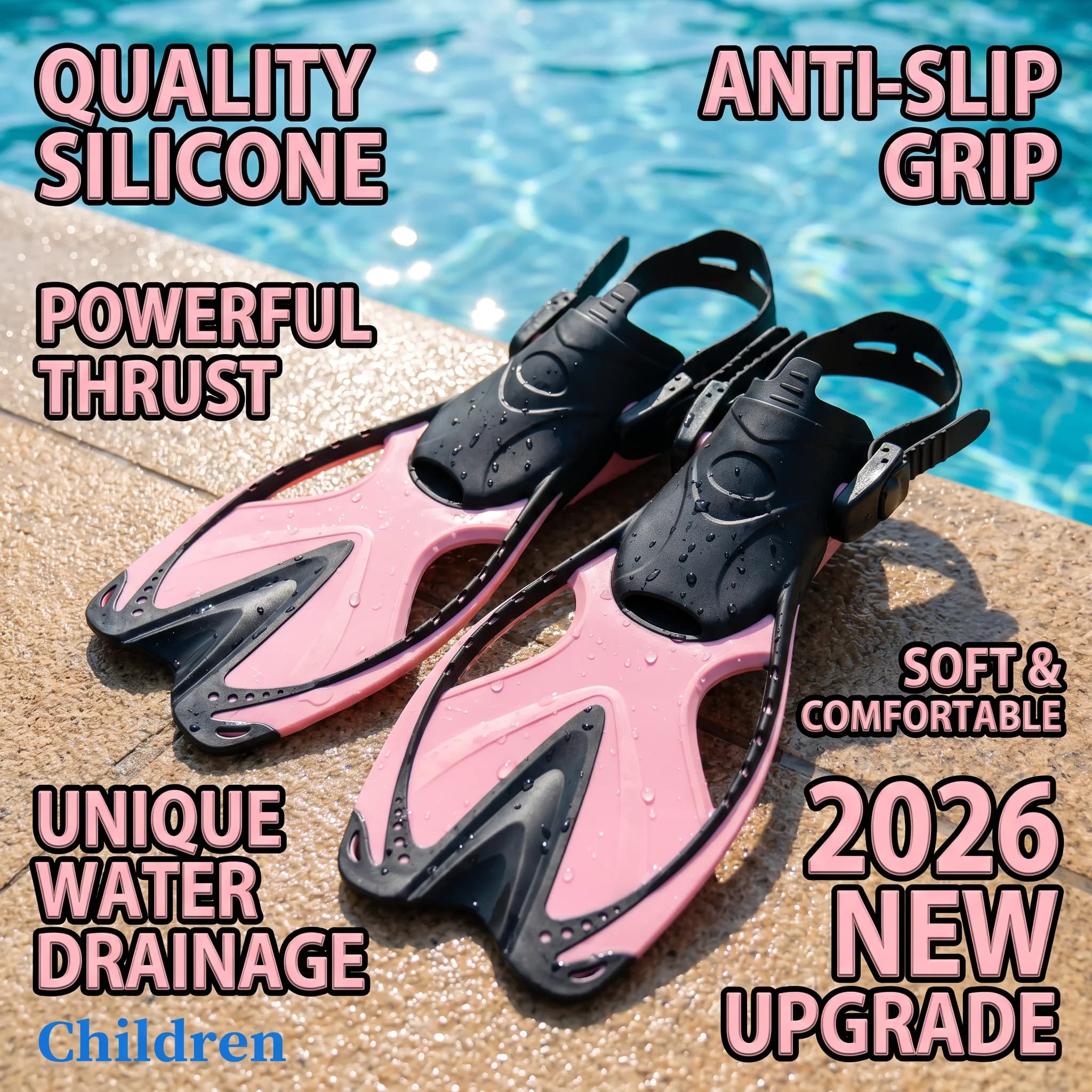2026 New Upgrade Adjustable Long Fins for Kids, Swimming Flippers, Snorkeling and Diving Gear