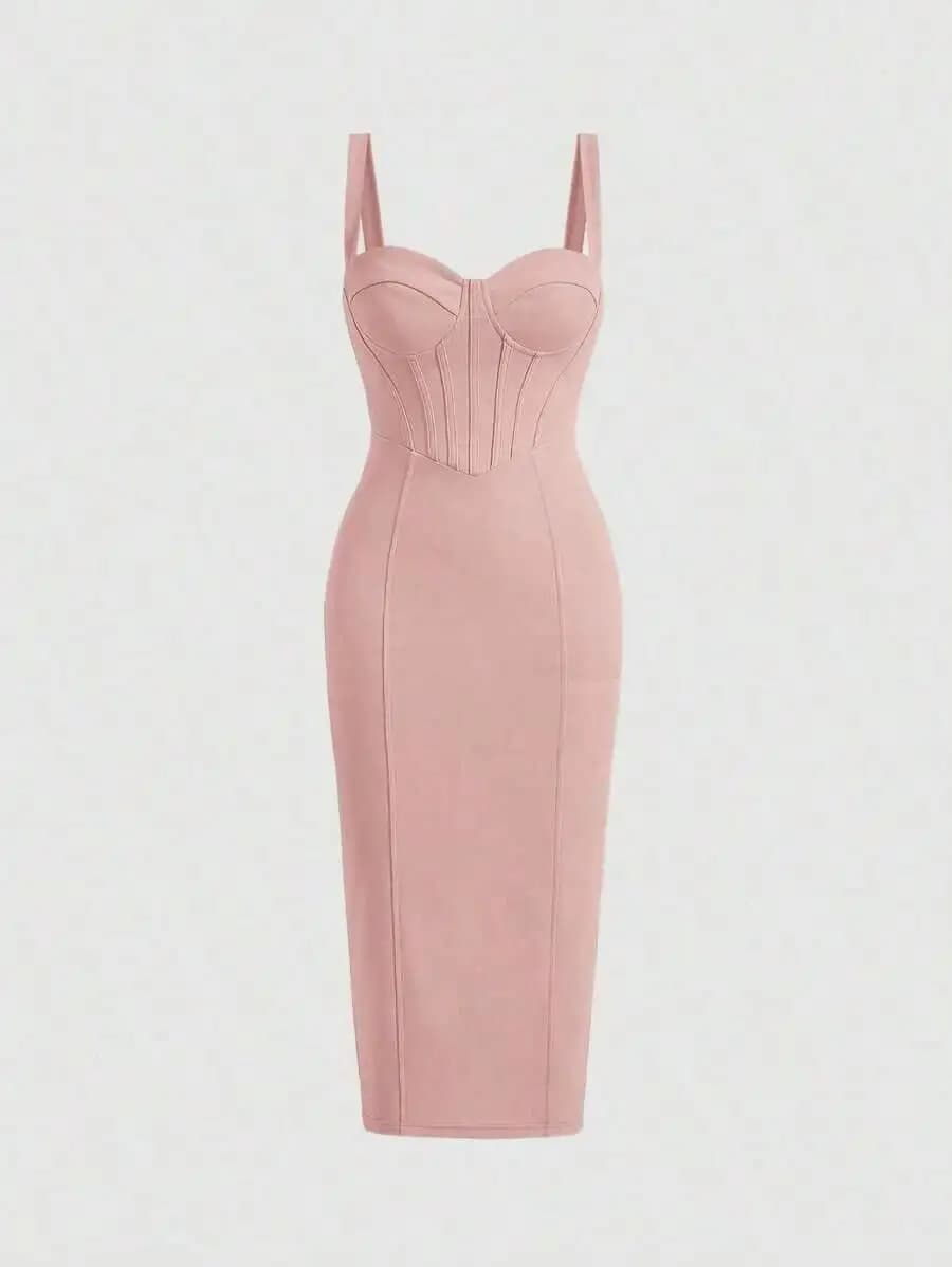 Solid Bustier Cami Dress Pastel Pink Womens Bodycon Midi Dress