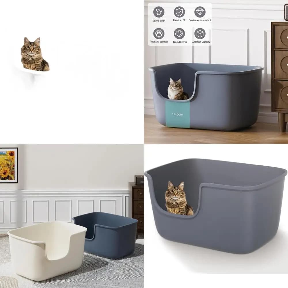 Lettiera per gatti extra large con bordi alti e ingresso basso - 22,2 x 14,9 x 12 pollici di altezza con parete profonda (Grigio)
