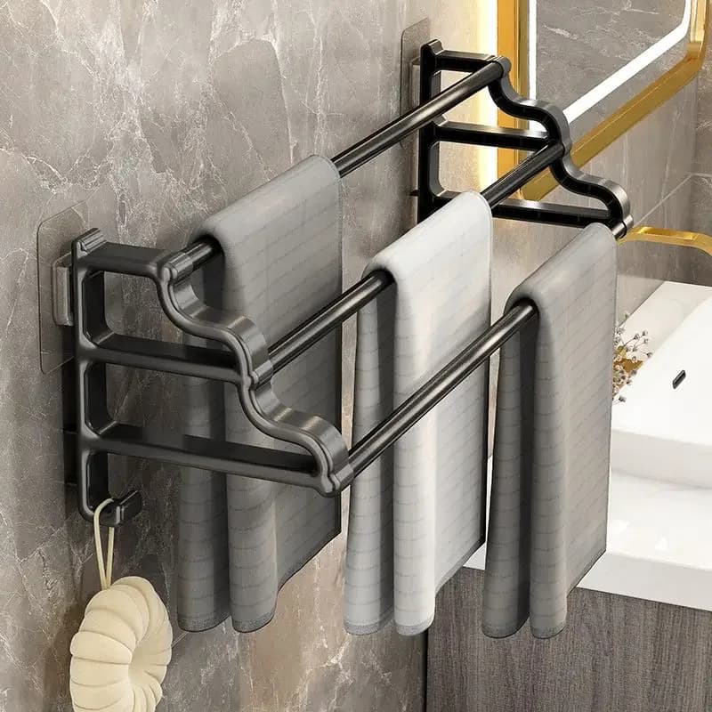 Stainless Steel Bathroom Towel Rack Non-punching Bathroom Kitchen Hanger Towel Bar Rack Three Bar Shelf