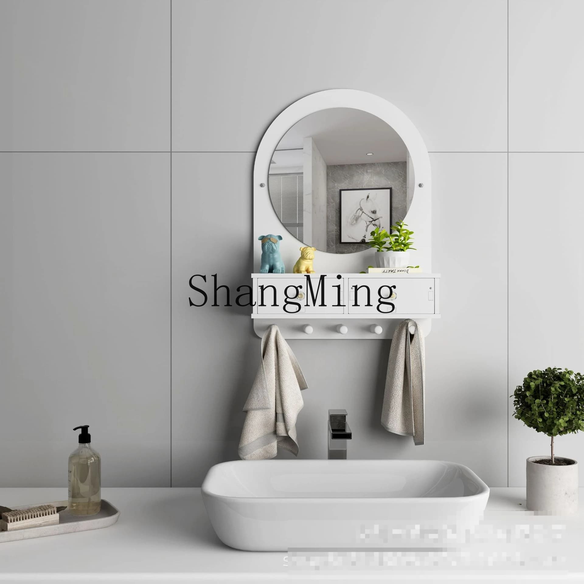 Specchio per il trucco FG, bagno dormitorio a parete, WC, autoadesivo da parete, senza punzonatura, spogliatoio,