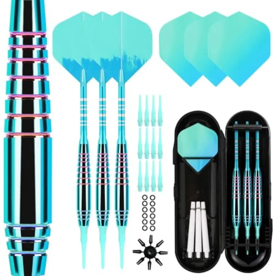 Set di Freccette con Punta Morbida - Freccette con Punta in Plastica per Bersaglio Elettronico, Set con Aste in Alluminio + 3 Alette di Ricambio
