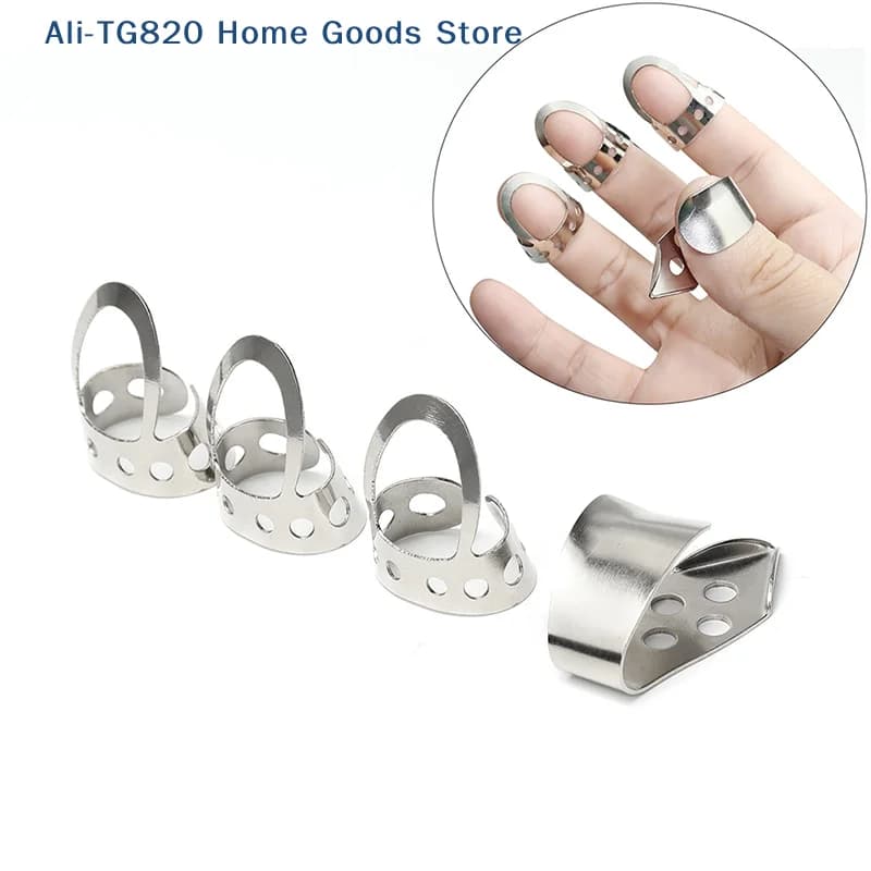 [TG820] 4 ditaerogatrici regolabili in acciaio inossidabile argento per chitarra acustica e banjo, plettri perforati per dita