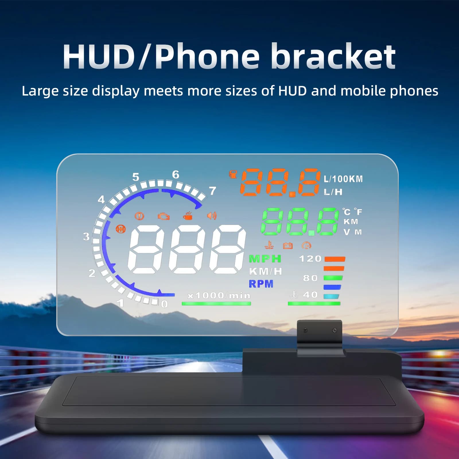 Supporto per telefono cellulare Staffa HUD Head Up Display Supporto per proiettore Adatto per navigatore GPS A8 Supporto per auto caricabatterie wireless QI