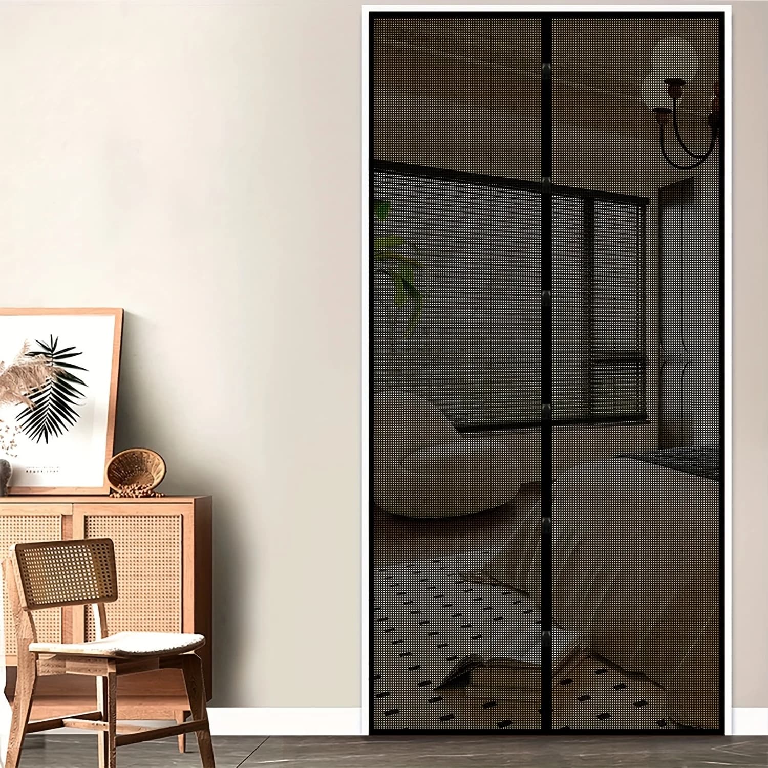 HD dense mosquito screen curtain, tool-free easy installation, privacy covering for living room, hallway & kitchen
