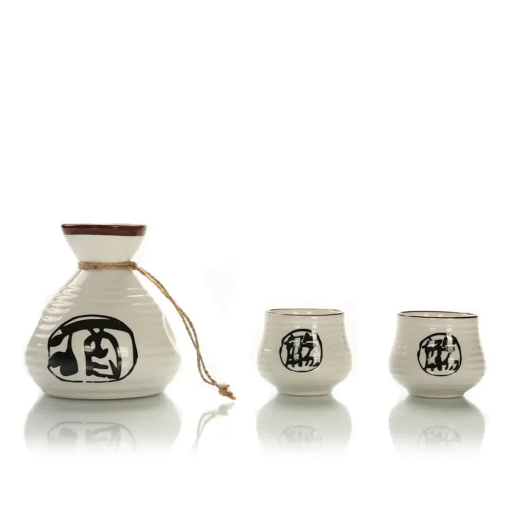 Japanese Ceramic Sake Set with Traditional Kanji Calligraphy Decoration Premium Dinner Party Serving Set for Home Bar and Social
