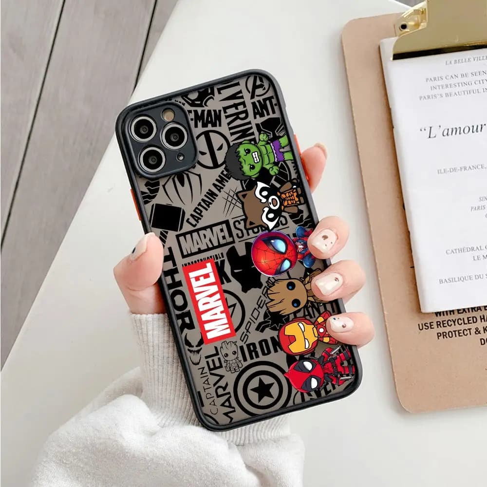 Cute Marvel Heroes Matte Translucent Case For iPhone 17E 17 16 16E 15 14 13 12 11 Pro Max 17 Air 7 8 Plus XR XS Shockproof Cover