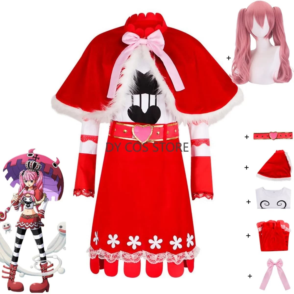 Anime Perona Cosplay Costume Oka Shichibukai Cadre Soul Fruit Princess Mononoke Red Cloak Skirt Wig Woman Halloween Party Suit