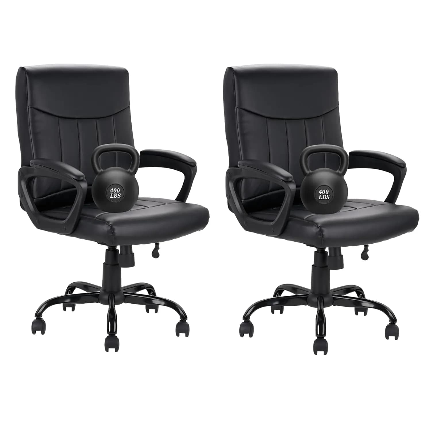 Sedia da Ufficio in Pelle con Schienale Medio, Supporto Lombare, Braccioli Imbottiti, Girevole e Regolabile, Ergonomica per Casa e Ufficio, Set da 2, Personalizzabile