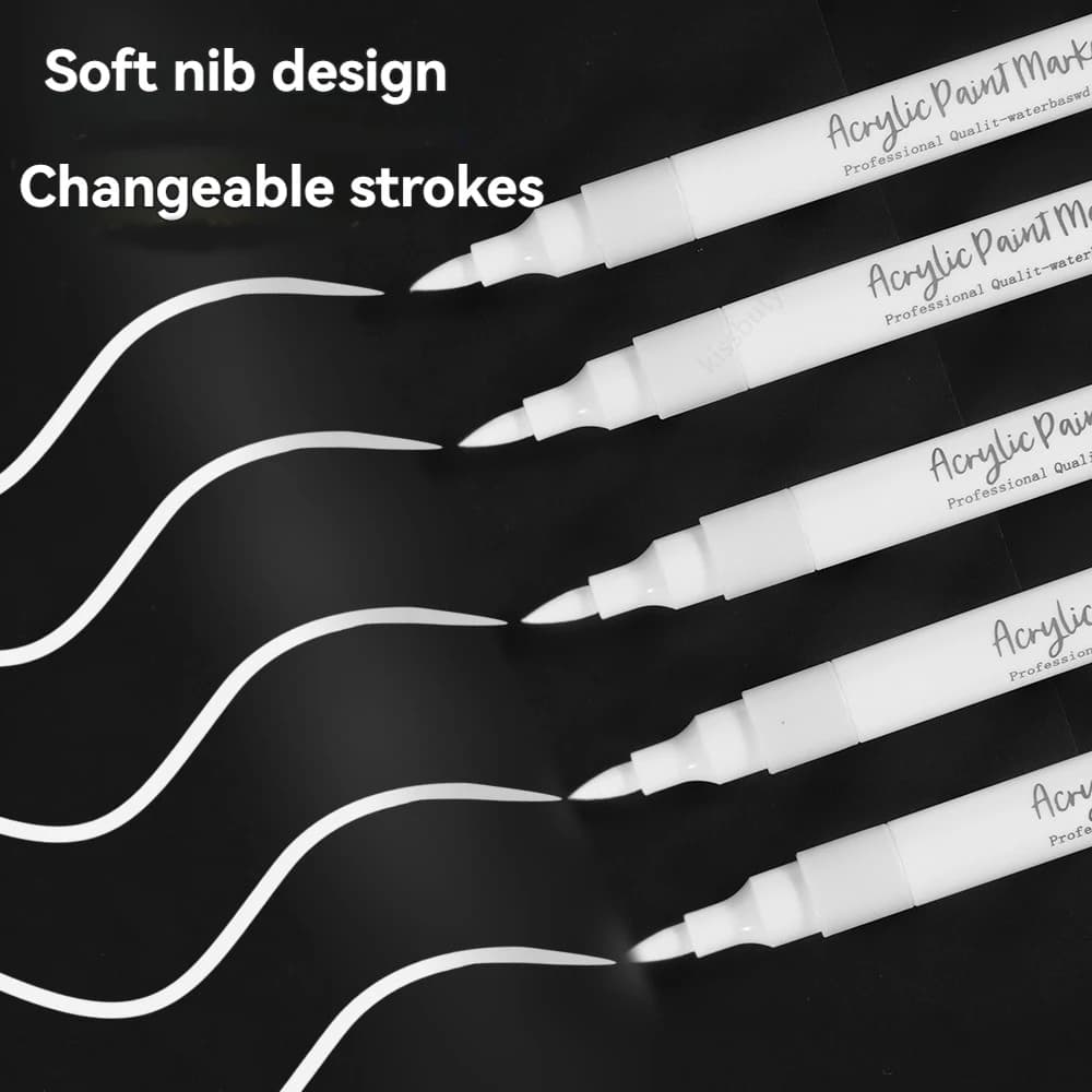 2-6 Pack White Brush Tip Acrylic Marker 1-5mm Fine Point Art Marker Pen for Drawing Highlight Fine Details DIY Craft Supplies