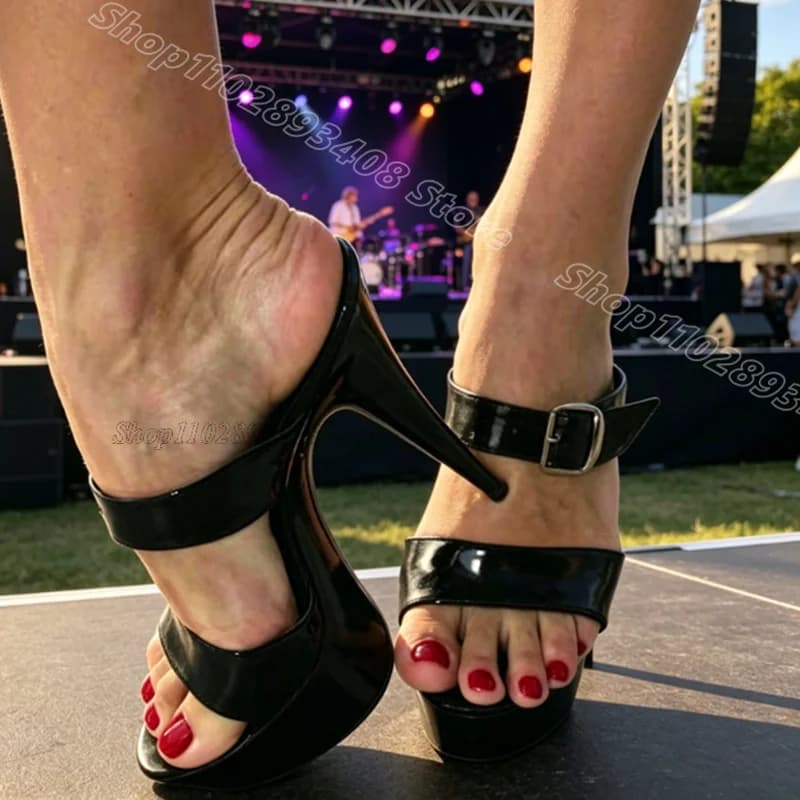 Black Belt Buckle Performance Slippers Open Toe Solid Slip on Platform Stiletto Women Dancing Sexy Slippers Zapatos Para Mujere