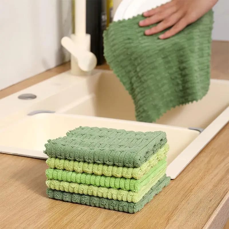 10Pcs Double Sided Microfiber Dish Towels Multi Purpose Absorbent Cleaning Rags Kitchen Tableware Washing Accessory