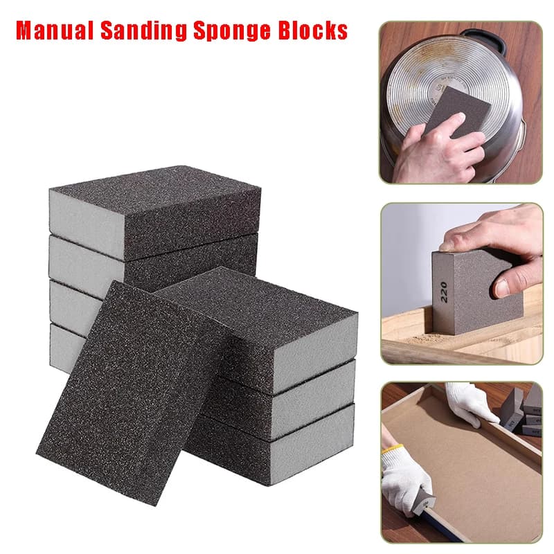 5/10 Pezzi Blocchi di Spugna per Levigatura Manuale, Tamponi in Spugna per Lucidatura e Levigatura di Metallo e Legno, Carta Abrasiva in Spugna a Doppio Uso per Uso Umido e Secco