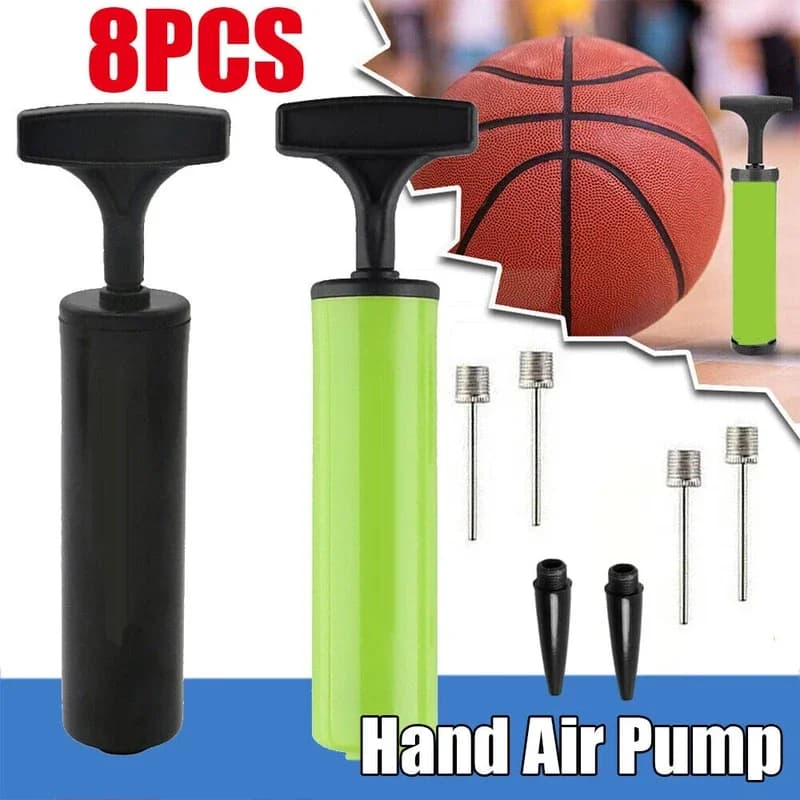 Set di pompe per palline portatili da 8 pezzi Pantaloni flessibili Pallavolo Calcio Basket con ago Pompa ad aria a mano Durevole Palloncino Palla Inflato