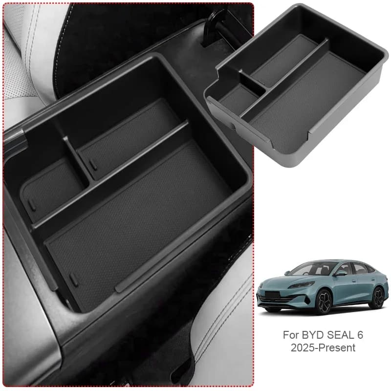 Per BYD SEAL 6 2025-Presente Auto Bracciolo Scatola di Immagazzinaggio ABS Ricarica Senza Fili Pad Porta di Stoccaggio Organizzatore Vassoio Riordino Scatola di Accesso