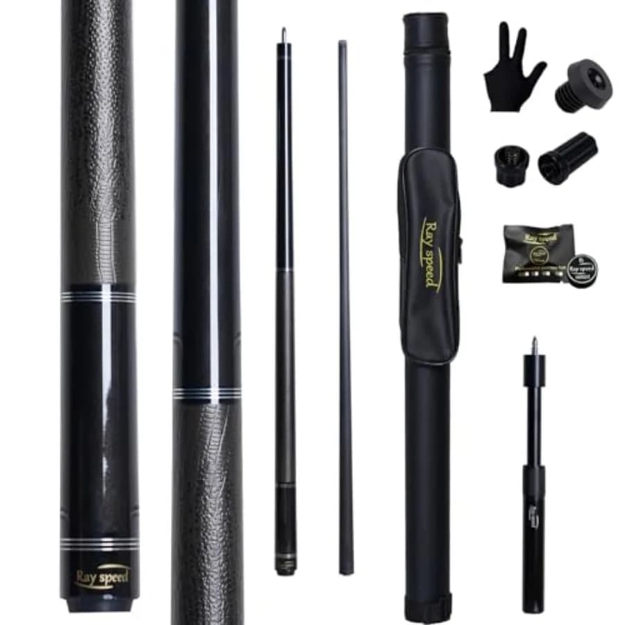 Carbon Fiber Pool Cue Stick 12.5mm Rainbow Tip Low Deflection Pool Stick with Uni-loc Pin Joint and Extension Pool Stick-20 oz