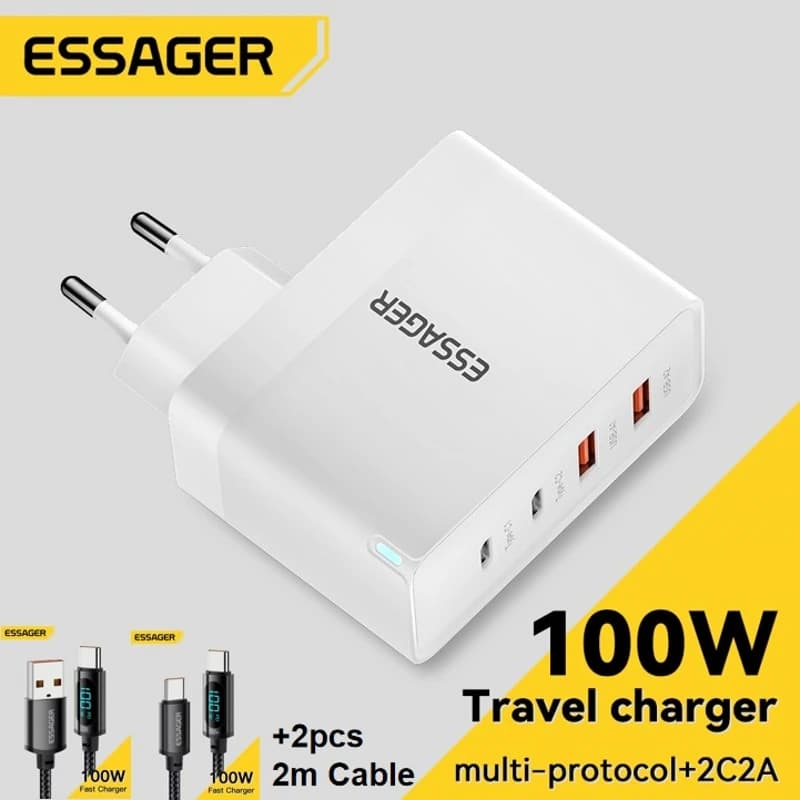 Essager Cavo da 2 m Caricatore USB tipo C da 100 W PD Carica rapida 4.0 3.0 Tipo-C Ricarica rapida per iPhone 16 Xiaomi MacBook 13 Pro Laptop