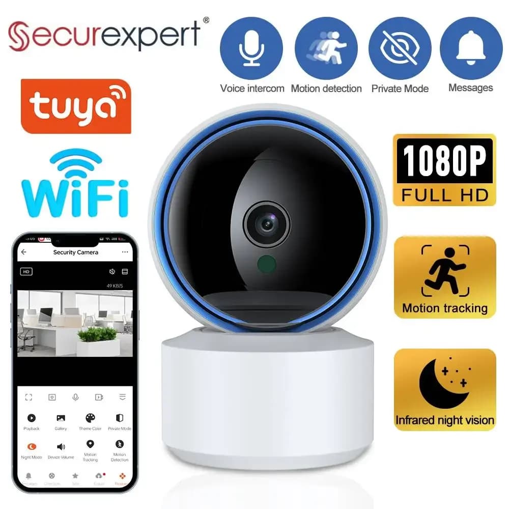 Telecamera IP WiFi Tuya 1080P per Monitoraggio Bambini con Rotazione a 360° ° Rilevamento del movimento PTZ, audio bidirezionale, visione notturna, supporta il protocollo privato TCP/IP/ONVIF