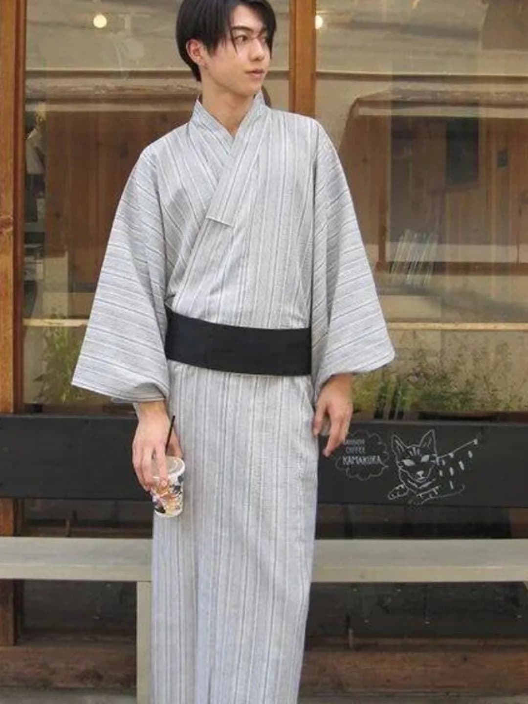 Kimono Tradizionale da Uomo, Costume da Samurai, Set per Fotografia in Studio, Vestaglia Lunga, Costume Etnico per Spettacoli