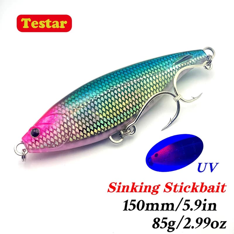 150mm 85g Testar Trolling Sinking Pencil Bait 150S Boat Fishing Saltwater Wobbles Japan Laser Stickbait for GT Tuna Fising Lures