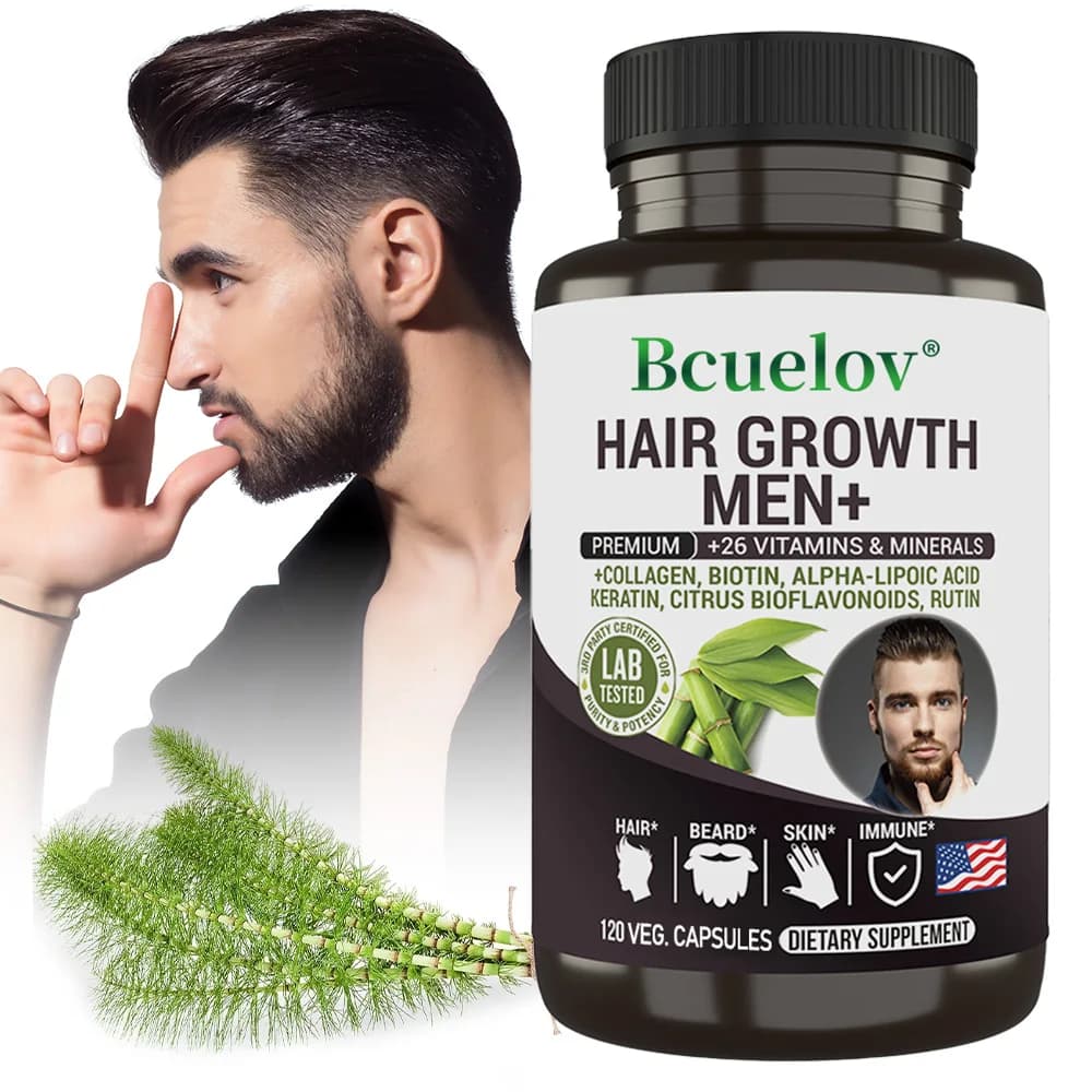 Bcuelov multivitamin capsules - Biotin, Saw Palmetto, for hair and beard growth, immune and eye support, promotes brain health, 120 pieces