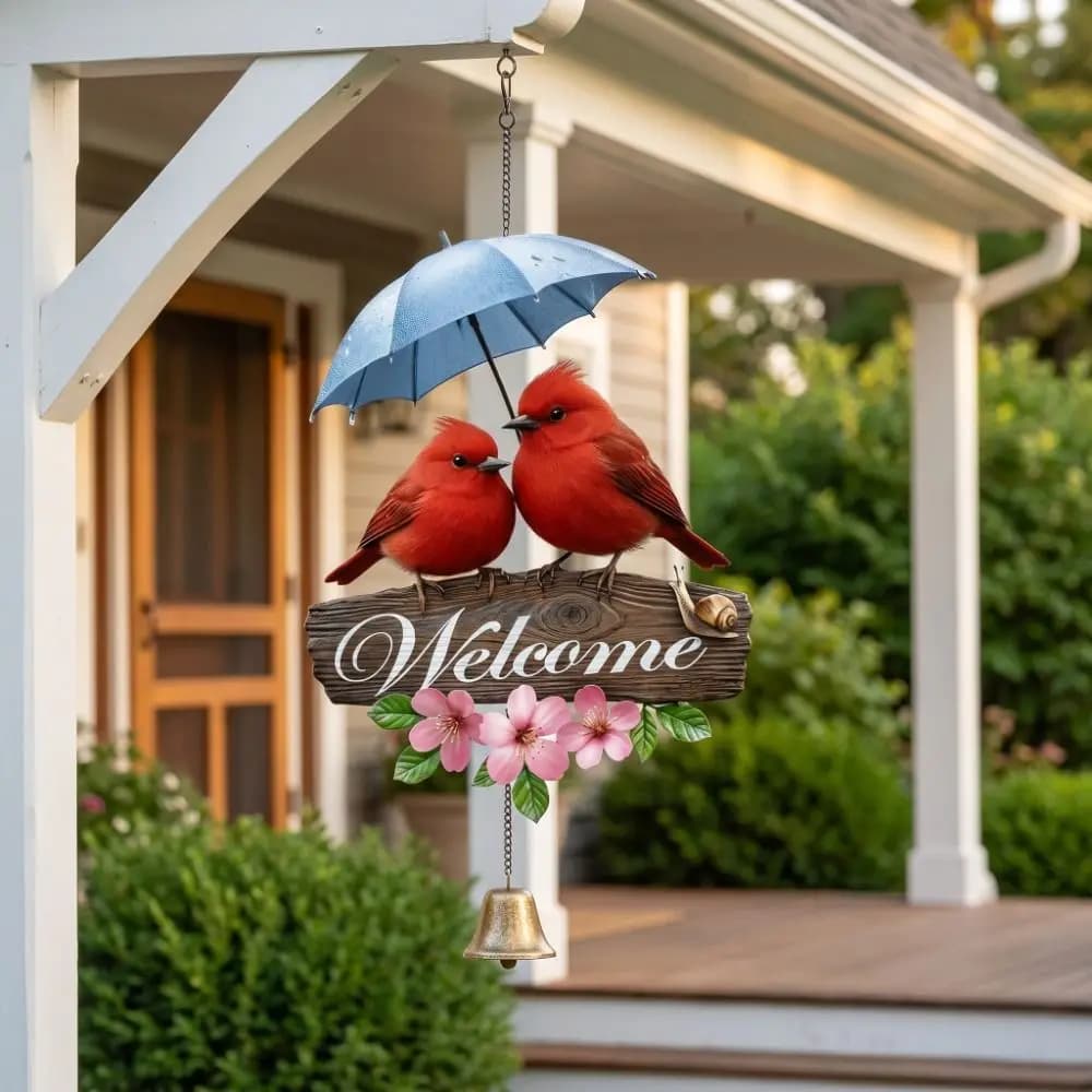Creative 2D Flat Welcome Wind Chime Acrylic Personalized Porch Decoration Flower Ornaments Bird Door Decoration Garden