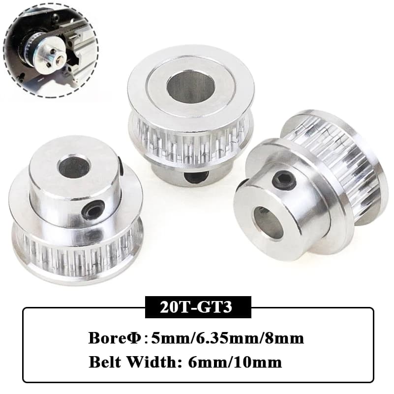 3 pezzi GT3 20 denti puleggia dentata in alluminio foro 5mm/6.35mm/8mm larghezza cinghia 6mm/10mm 3GT puleggia dentata per stampante 3D