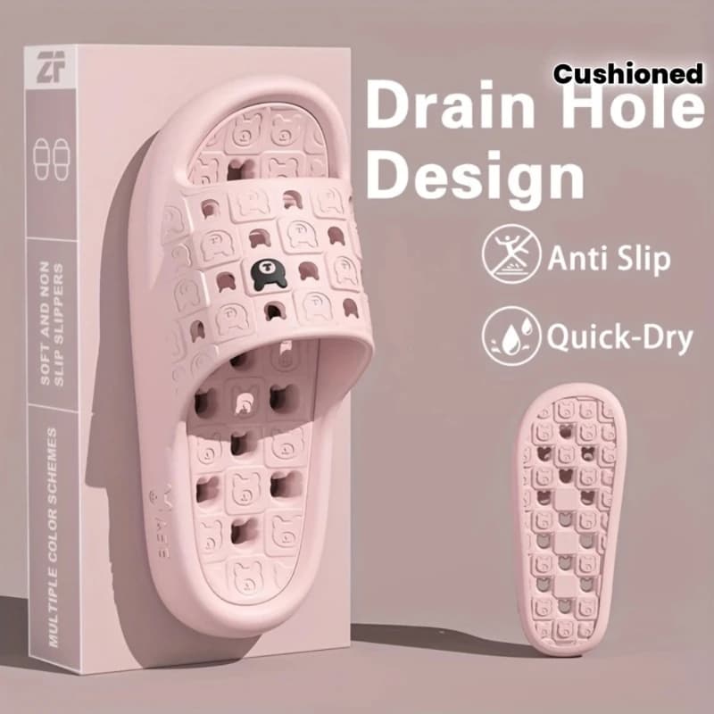 EVA bath slippers with cute bear for men and women, soft and thick sole, anti-slip, fast drying, for shower, interior, exterior, beach, summer sandals.
