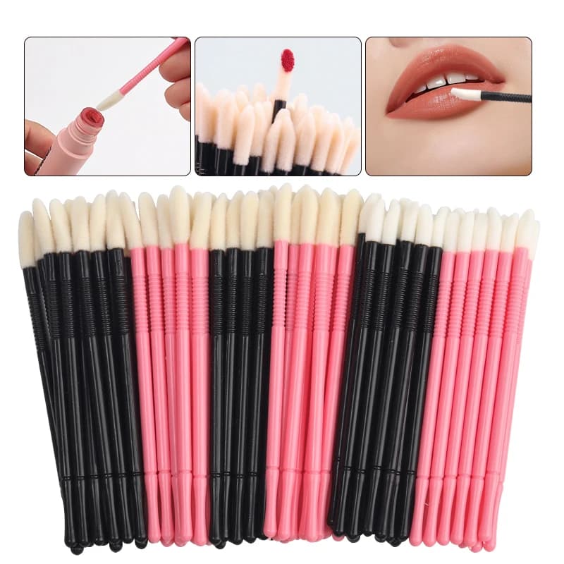 50Pcs Disposable Sponge Lip Applicator Wands Ridged Non Slip Handle Lip Gloss Brush Portable Makeup Lipstick Applicator Sticks