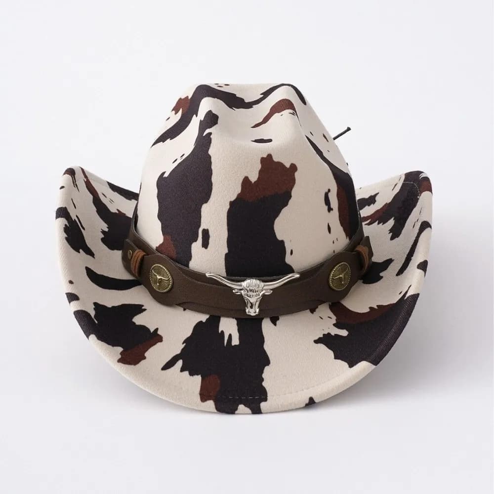 Wide Brim Cow Print Western Caps Cow Print Pattern UV Protection Western Cowboy Hat Retro Style Wide Brim Cowgirl Hat