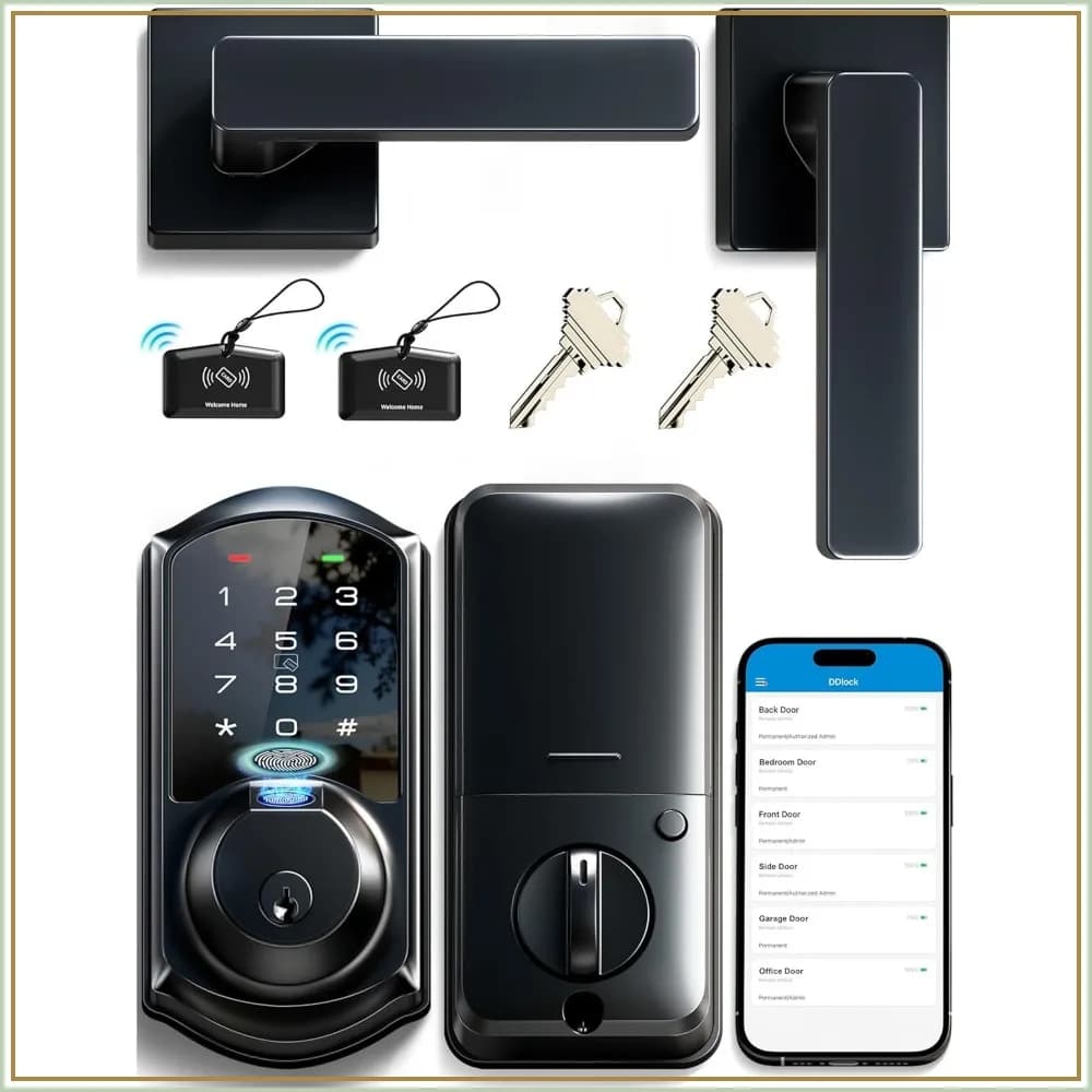 Fingerprint Smart Lock with Heavy-Duty Zinc Alloy Handles, Keyless Entry for Front Door, Digital Touchscreen, Auto Lock, Waterproof, Easy Install