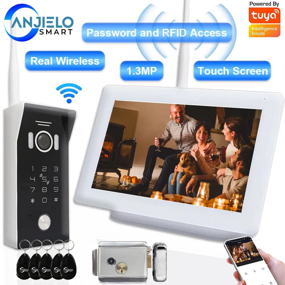 Tuya Smart Home intercom 7 inch Touch Screen WIFI Wireless doorbell video intercom with Password and unlock RFID access