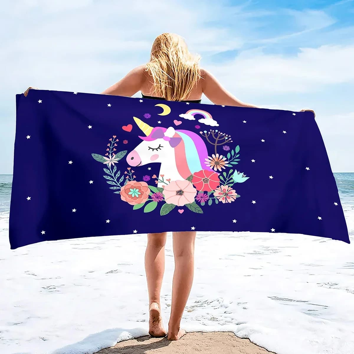 Telo Mare in Microfibra Unicorno, Telo da Spiaggia Arcobaleno Estivo ad Asciugatura Rapida, Coperta da Spiaggia Oversize Carina Anti-Sabbia per Ragazze e Viaggi