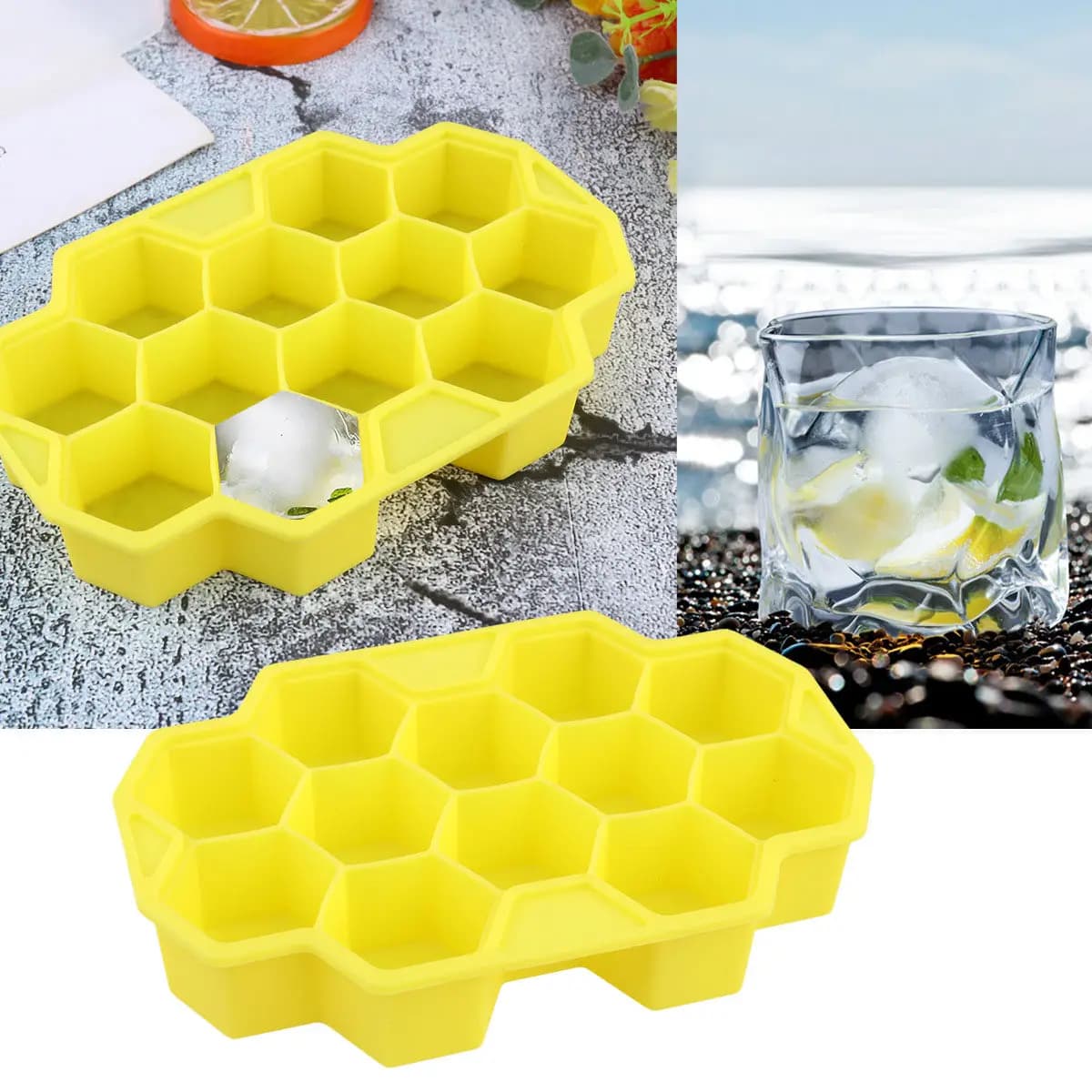 Set di 2 Stampi in Silicone a Nido d'Ape con 12 Scomparti, Riutilizzabili, per Ghiaccio, Gelatine e Budini