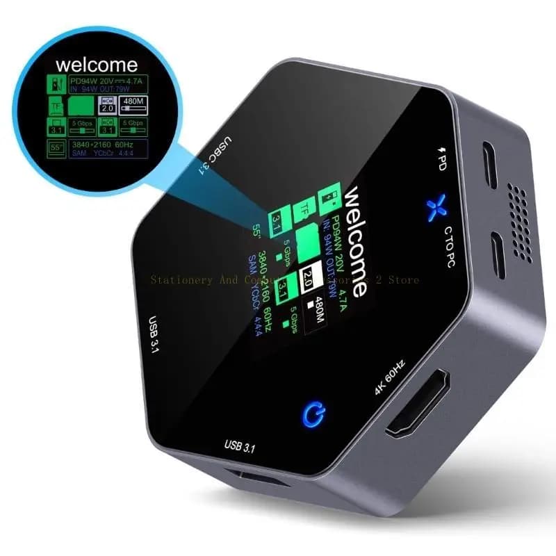 Adattatore USB C a 8 porte con 4K a 60 Hz e ricarica rapida PD per uso in viaggio e in ufficio