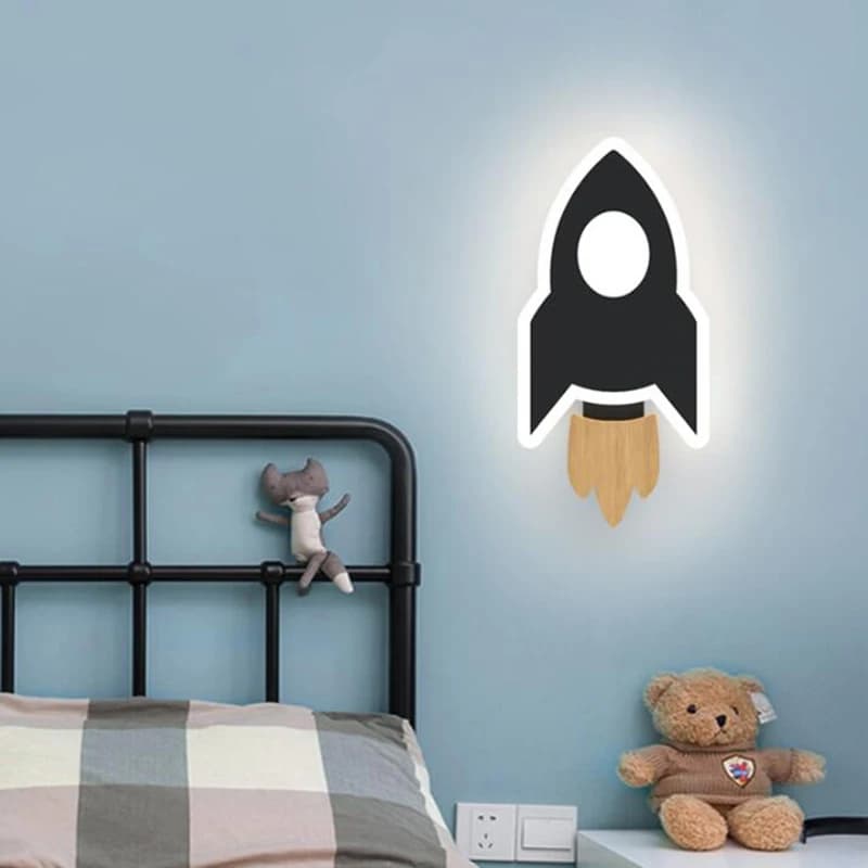 Lampada da parete a razzo a LED a forma di cartone animato Lampada da parete moderna creativa con stella lunare Lampada da comodino per camera da letto per bambini per interni Regalo per bambini