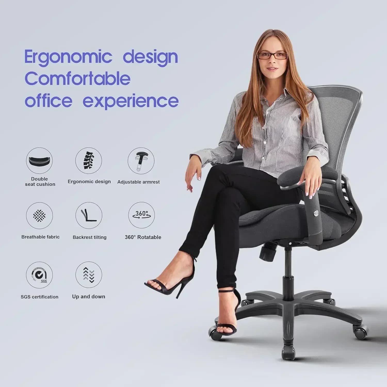 Sedia da Ufficio Ergonomica Bestseller, Sedia da Scrivania in Rete, Sedia da Computer con Doppio Cuscino, Supporto Lombare Regolabile in Altezza